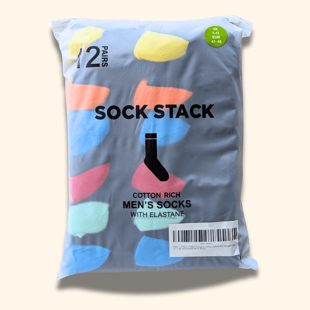 Sock Stack Mens Socks 12 Pairs Cotton Colorful Heel Toe Black Argyle Diamond Easycare Comfortable UK 6 11 Argyle Diamond Pattern