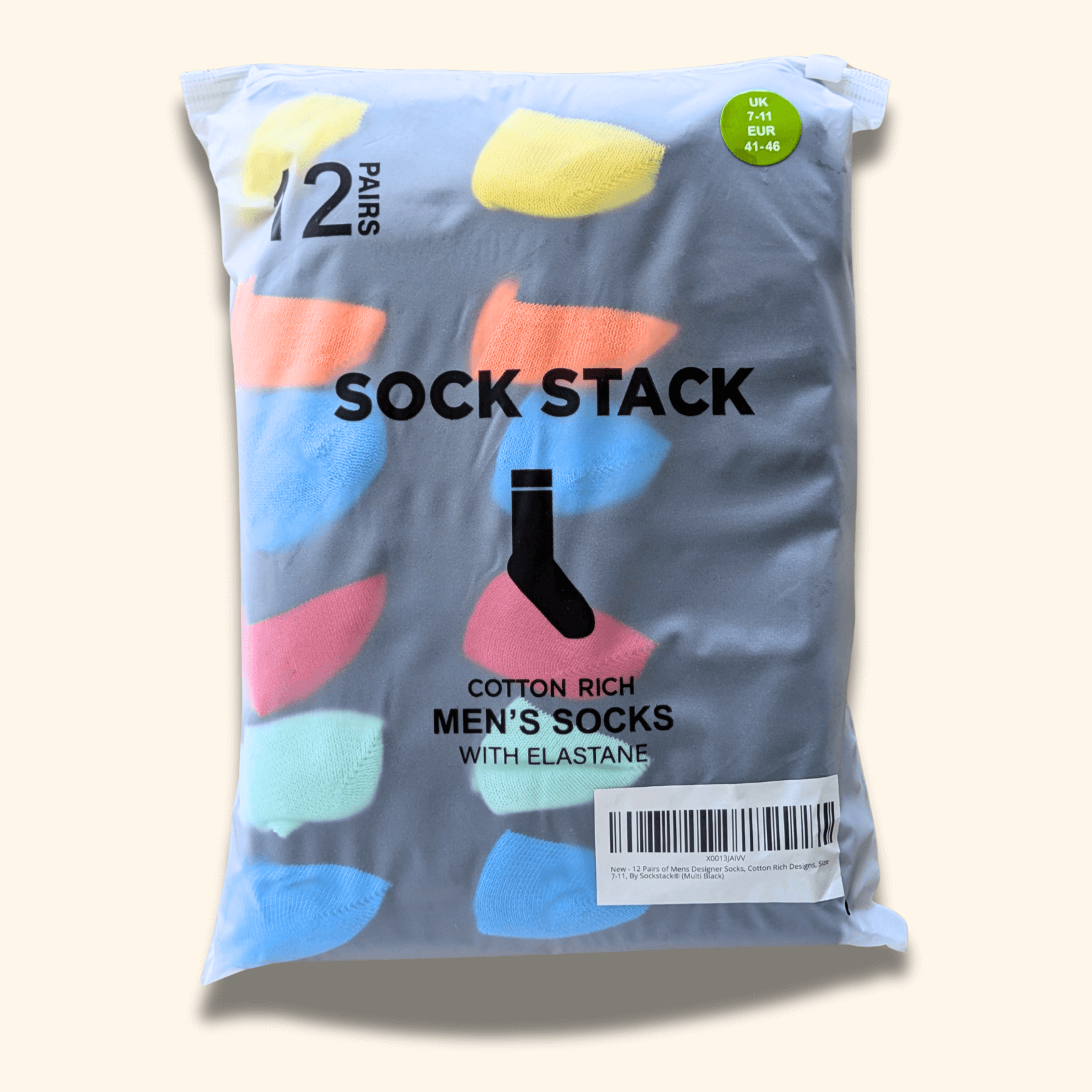 Sock Stack Mens Socks 12 Pairs Cotton Colorful Heel Toe Black Argyle Diamond Easycare Comfortable UK 6 11 Argyle Diamond Pattern