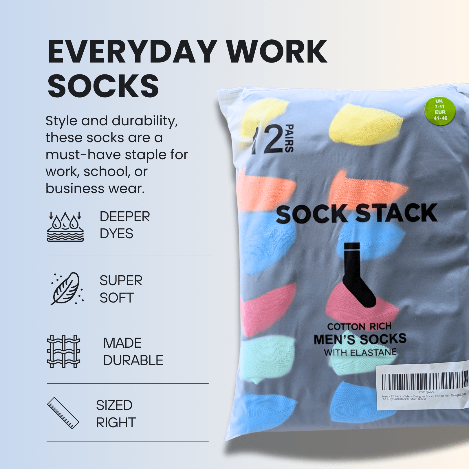 Sock Stack Mens Socks 12 Pairs Cotton Colorful Heel Toe Black Argyle Diamond Easycare Comfortable UK 6 11 Argyle Diamond Pattern