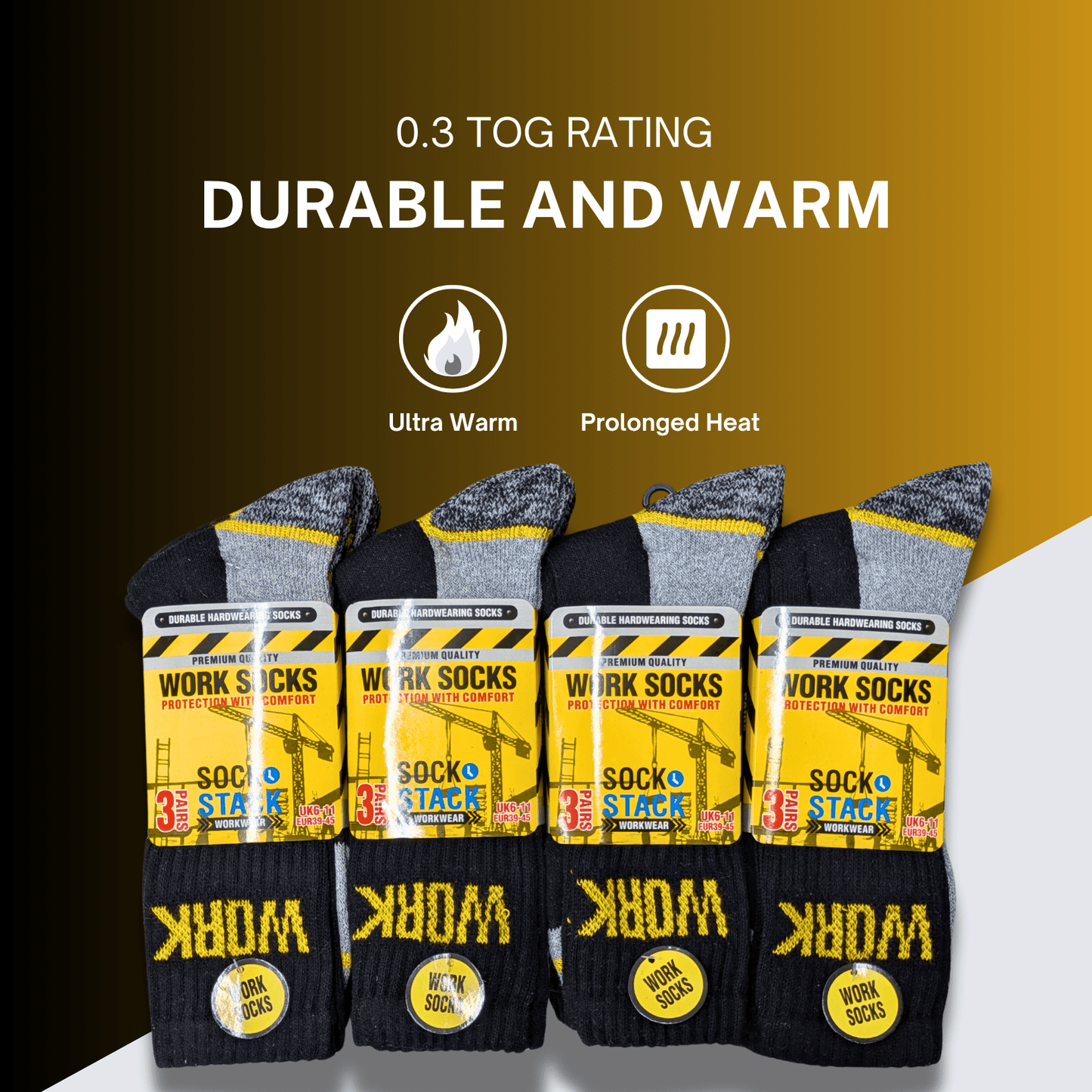 12 Pairs Mens Heavy Duty Work Socks Cushion Sole Reinforced Toe Heel Durable Black Boot Sock for Construction Outdoor Jobs Walking Sizes UK 6-11 EUR 39-45 by Sock Stack