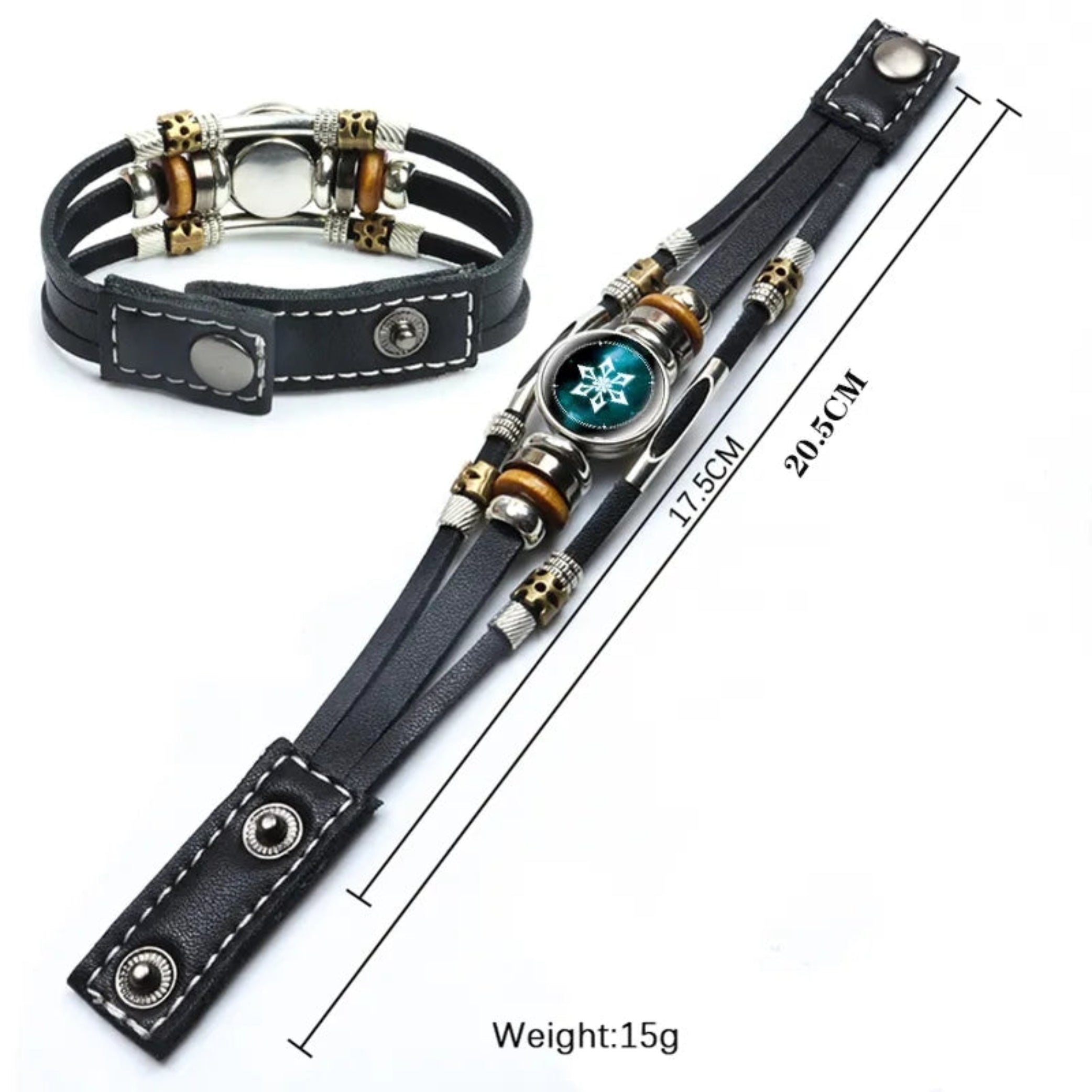Men’s Luminous Genshin Impact Leather Bracelet – Adjustable Glow-in-the-Dark Gaming Wristband