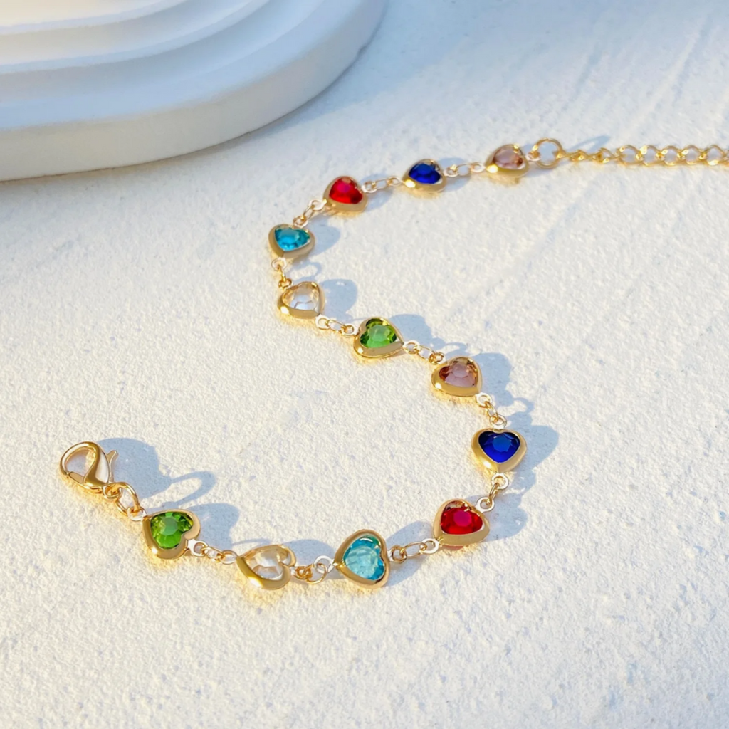 Prismatic Heart Crystal Bracelet – Multicolor Sparkle Jewelry, Adjustable Romantic Gift for Women & Teens