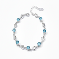 Elegant Silver Heart Bracelet – Sparkling Blue Crystal Charm Jewelry, Adjustable Gift for Women & Teens