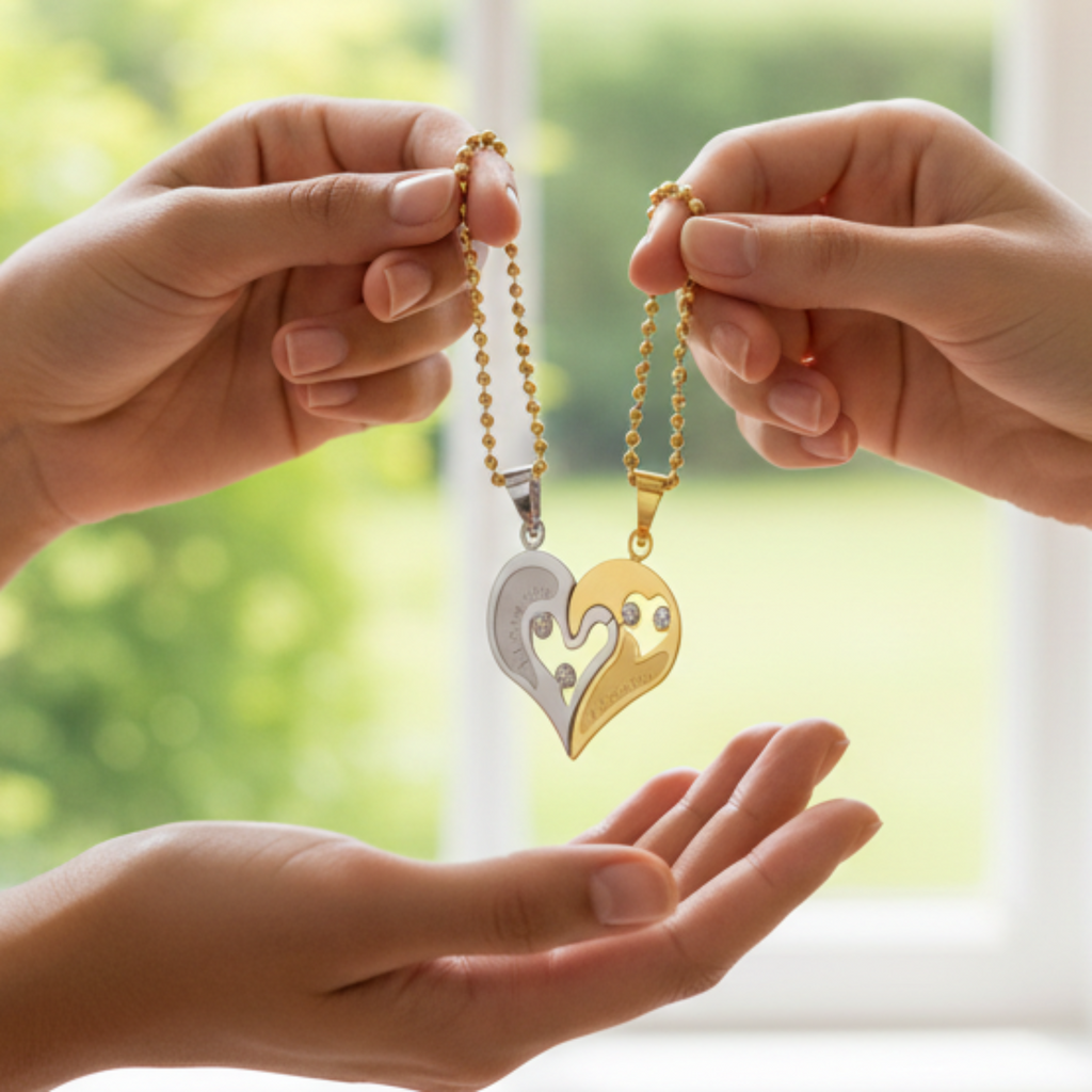 Magnetic Heart Couple Necklaces – “I Love You” Matching Pendant Set in Gold & Silver, Romantic Gift for Couples