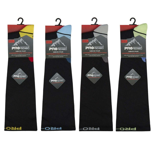 2 Pack Men's Long Compression Socks for Running and Training Breathable Anti-Crimp Design with Arch Brace Support Ideal for Sports and Recovery Black Assorted Toe Styles by Sock Stack