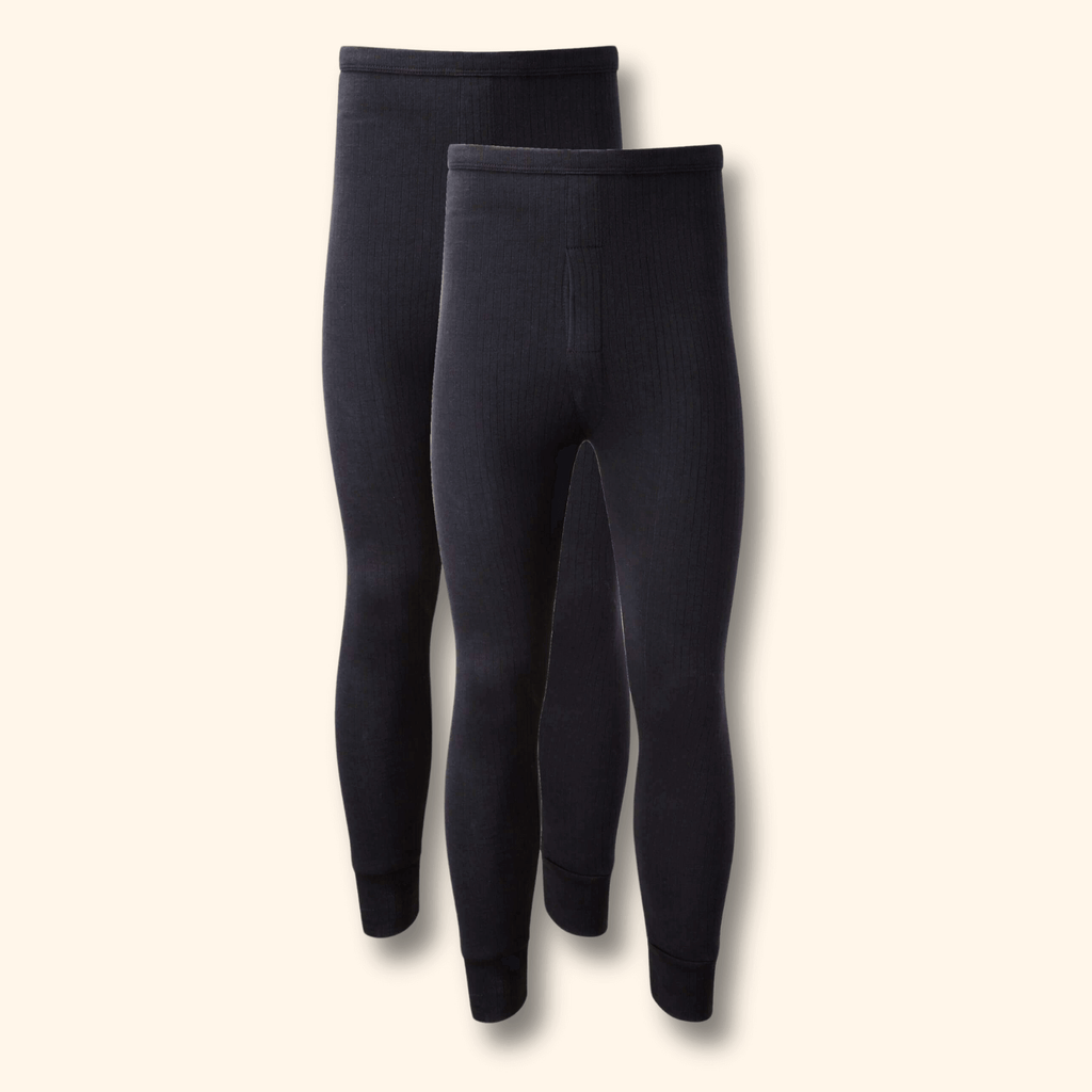 Heatwave Thermalwear Men's Long Johns 2 Pack Brushed Insulated Baselayer Warm For Running Hiking White Black Grey Navy Size S XXL