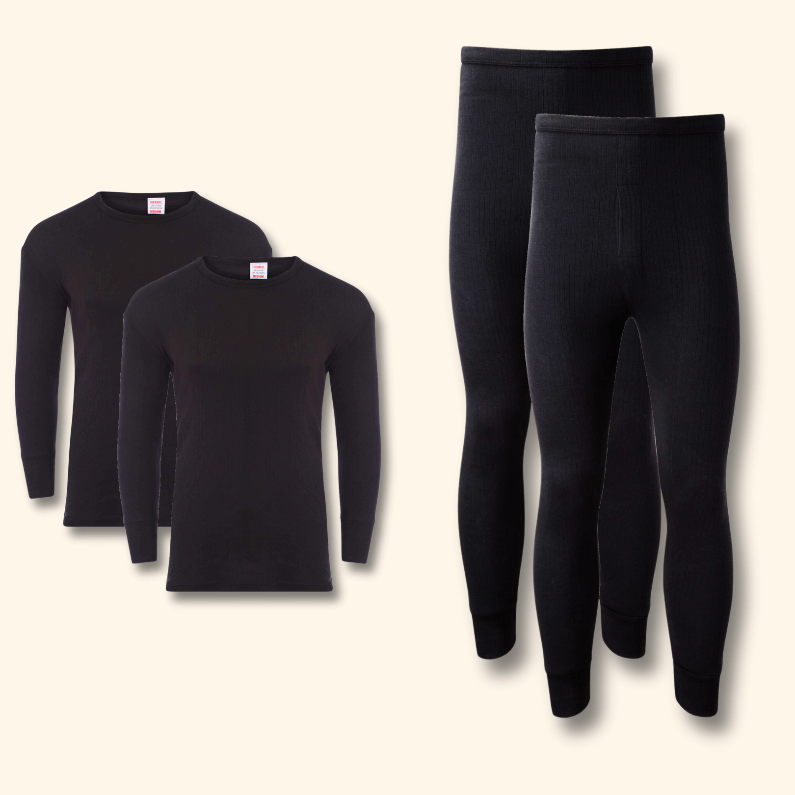 Heatwave Thermalwear Men's Thermal Underwear Set 2 Pack Long Sleeve Top and Long Johns