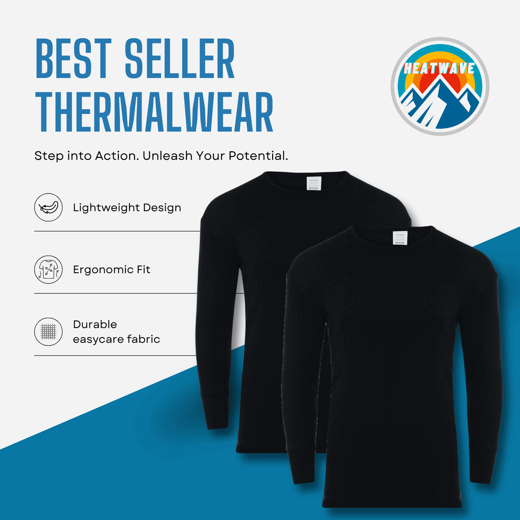 Heatwave Thermalwear Men's Thermal Underwear Set 2 Pack Long Sleeve Top and Long Johns