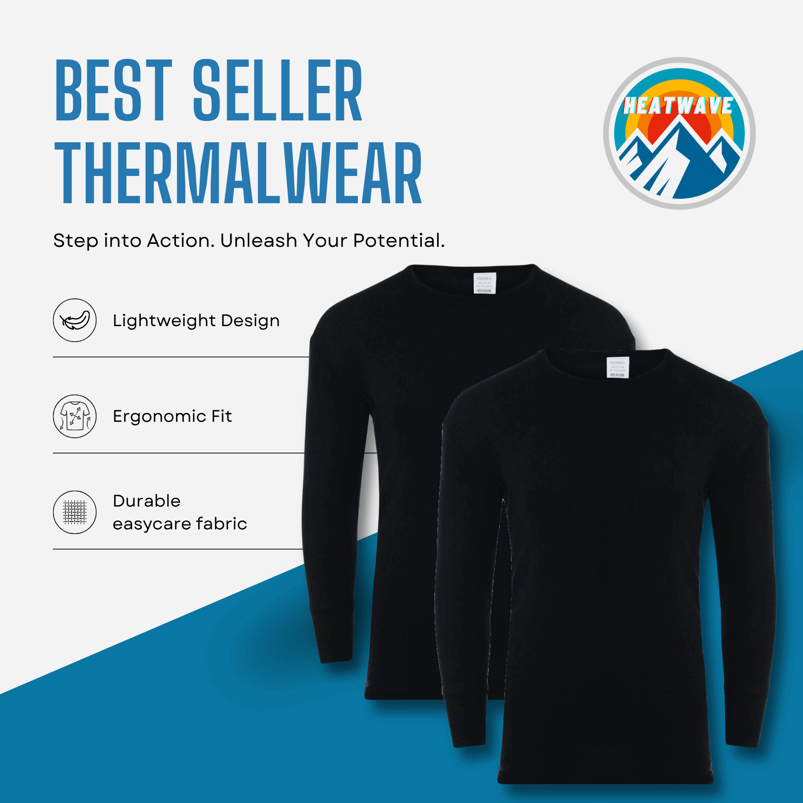 Heatwave Thermalwear Men's Thermal Underwear Set 2 Pack T Shirt And Long Johns Brushed
