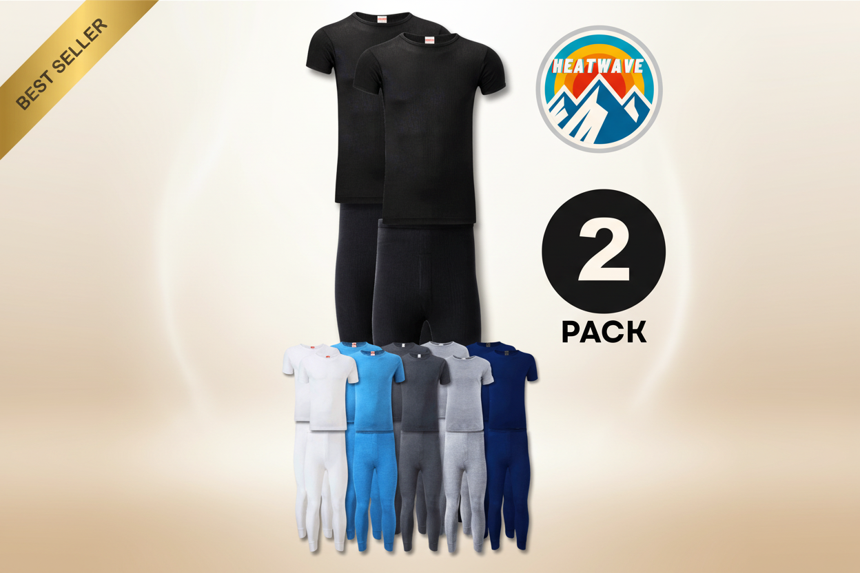 Heatwave Thermalwear Men's Thermal Underwear Set 2 Pack T Shirt And Long Johns Brushed