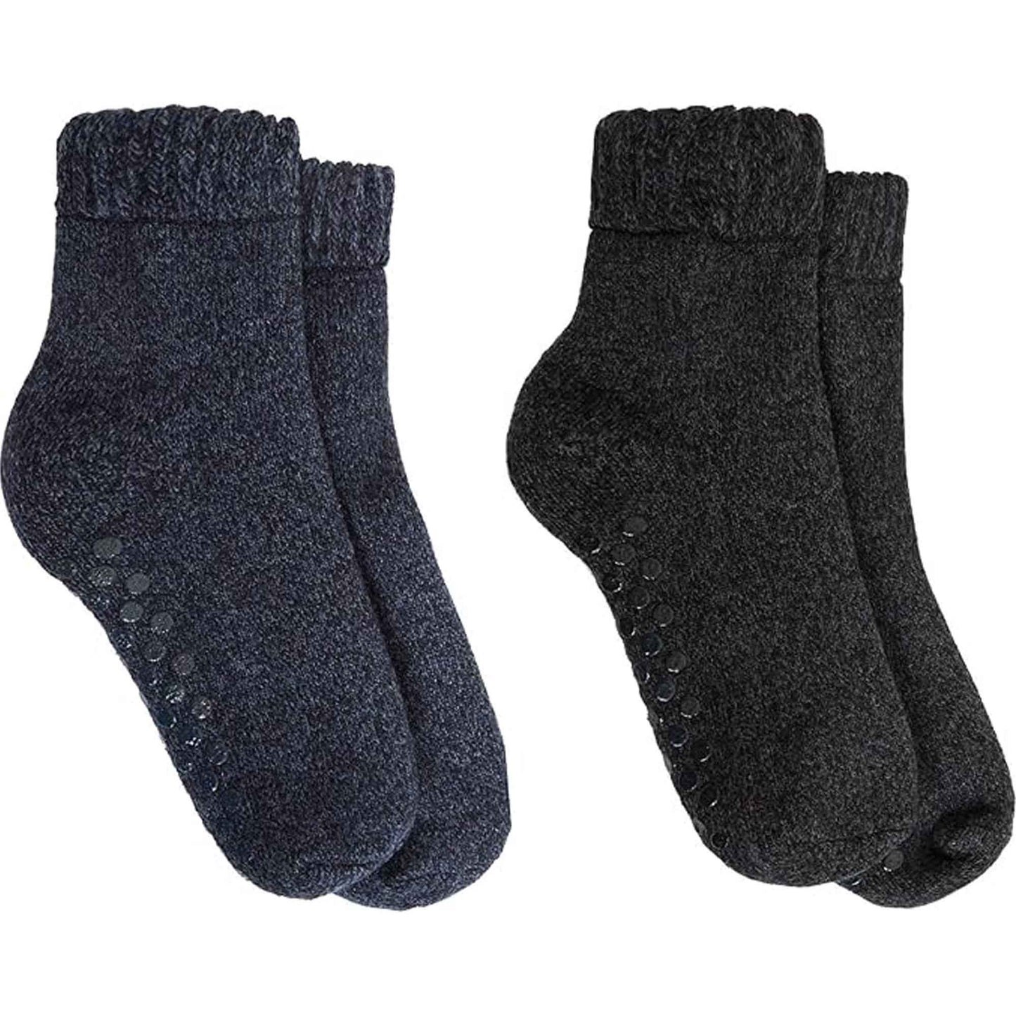 2 Pairs Men's Merino Wool Fleece Lined Slipper Socks Non-Slip Grips Cozy Winter Lounge Socks Tall Black Navy by Sock Stack