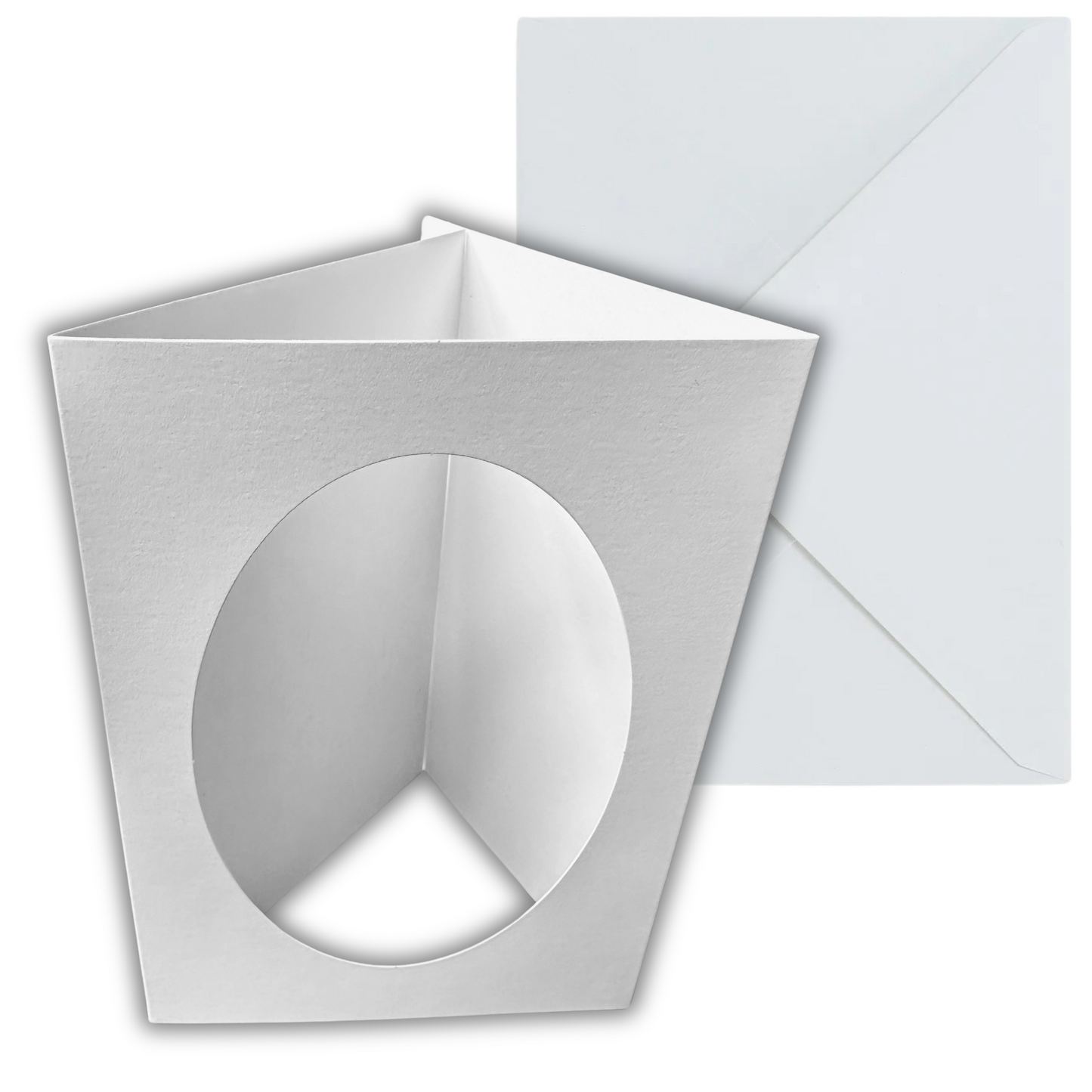 10 Pack A6 White Oval Aperture Card Blanks & Envelopes, Tri-Fold - 300gsm