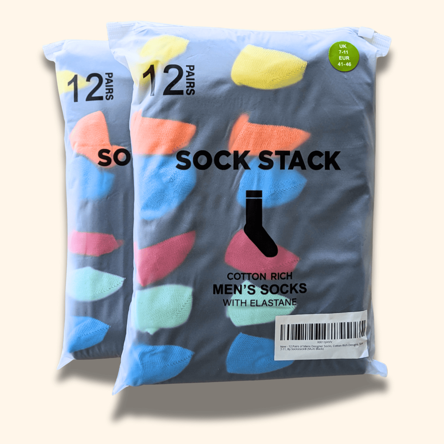 24 Pairs Men's Soft Cotton Colourful Heel Toe Black Argyle Diamond Easycare Comfortable Shoe Socks Flat Toe Seam Durable Work School Business Wear UK 6-11 by Sock Stack