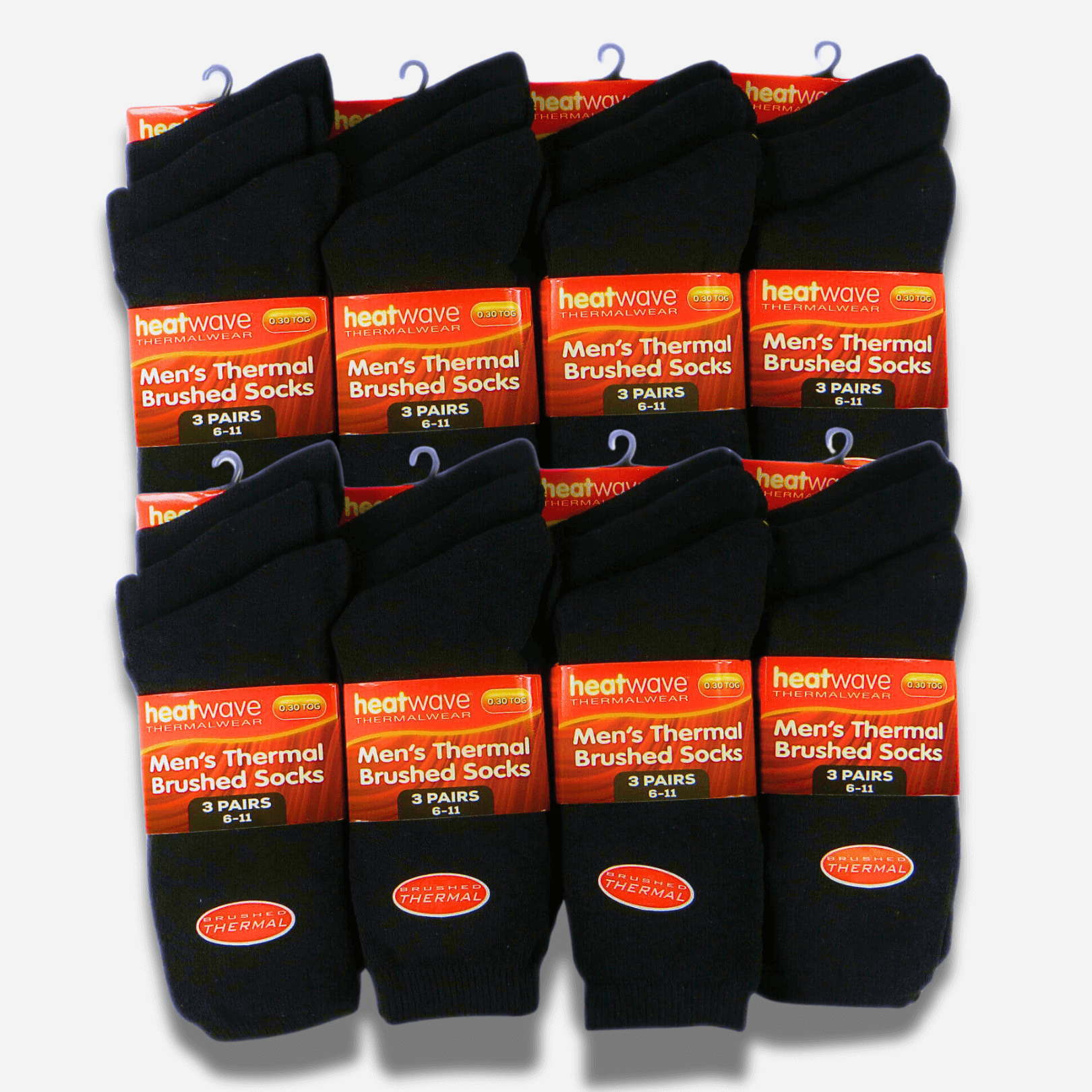 Heatwave Thermalwear Mens Black Thermal Socks 24 Pairs Double Brushed Knit Brushed Base Layer Warmth