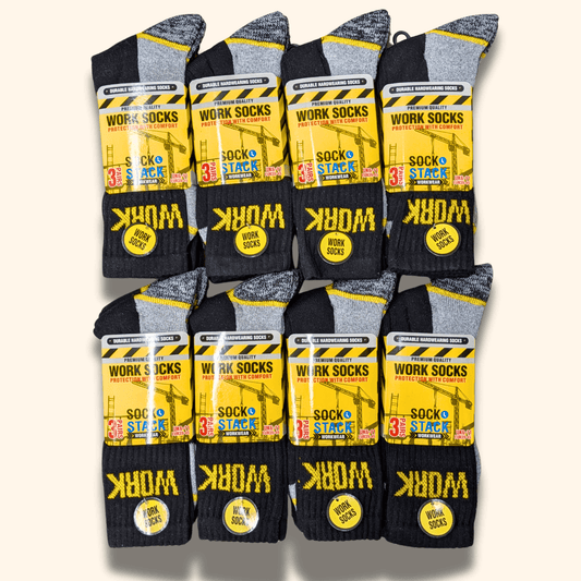 24 Pairs Mens Heavy Duty Work Socks Cushion Sole Reinforced Toe Heel Durable Black Boot Sock for Construction Outdoor Jobs Walking Sizes UK 6-11 EUR 39-45 by Sock Stack