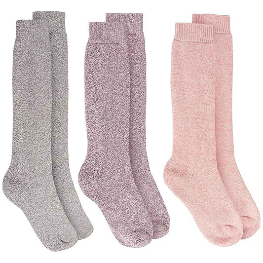 3 Pairs Ladies Wellington Boot Socks Warm Thermal Knee-High Outdoor Hiking Wool Blend Moisture-Wicking Assorted Colors Size UK 4-8 EU 37-40 by Sock Stack