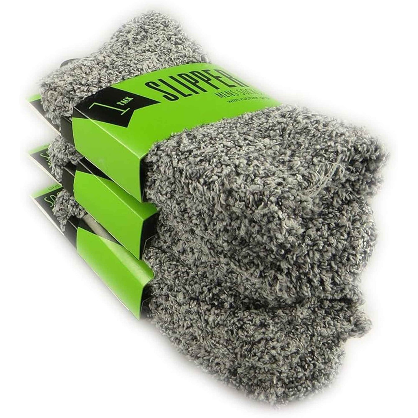 3 Pairs Mens Non-Skid Winter Slipper Socks Ultra-Soft Thick Fleece Lined Cozy Warm Gripper Socks for Cold Weather Sizes 6-11 Grey by Sock Stack