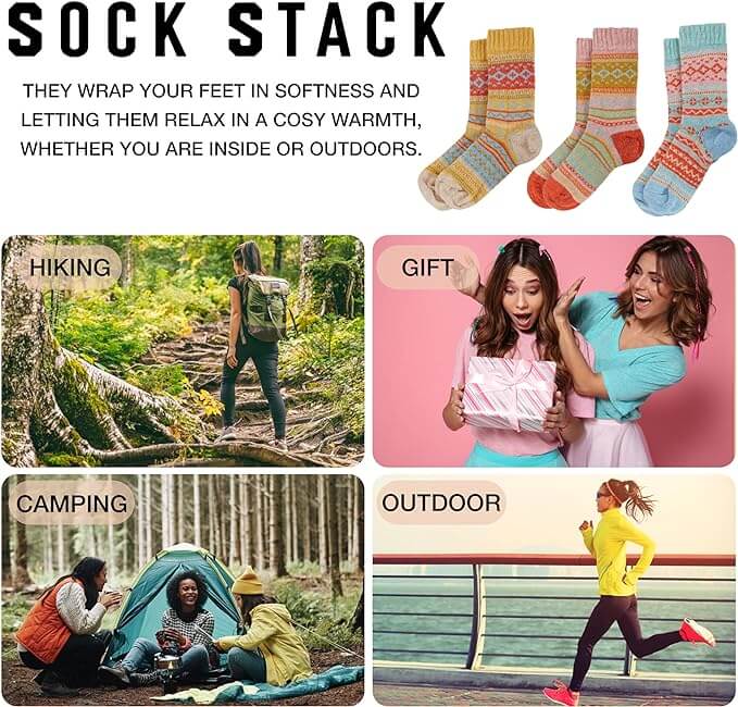 3 Pairs Womens Natural Thermal Alpaca Wool Socks Ultra Soft Warm Winter Boot Socks Non Slip Grippers Cute Nordic Designs Sizes UK 4-7 Daisy Dreamer