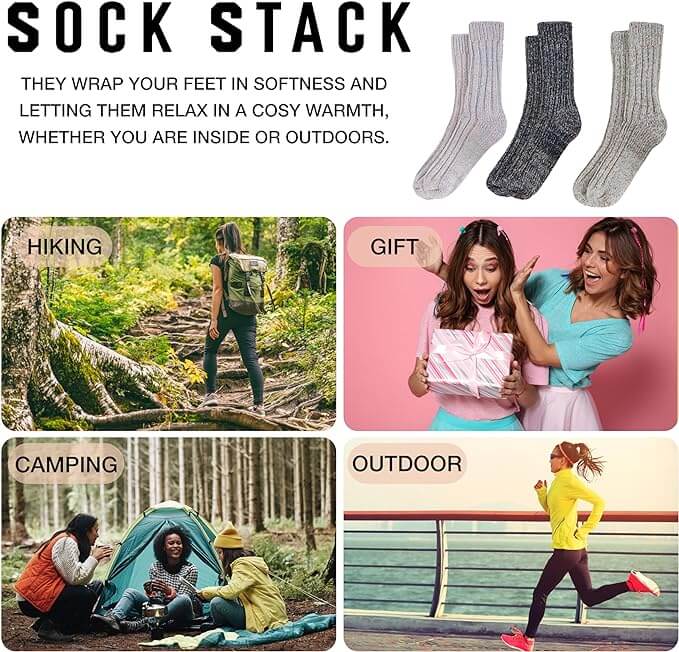 3 Pairs Womens Natural Thermal Alpaca Wool Socks Ultra Soft Warm Winter Boot Socks Non Slip Grippers Cute Nordic Designs Sizes UK 4-7 Daisy Dreamer