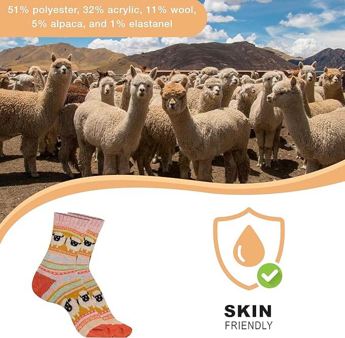 3 Pairs Womens Natural Thermal Alpaca Wool Socks Ultra Soft Warm Winter Boot Socks Non Slip Grippers Cute Nordic Designs Sizes UK 4-7 Daisy Dreamer