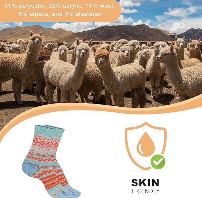 3 Pairs Womens Natural Thermal Alpaca Wool Socks Ultra Soft Warm Winter Boot Socks Non Slip Grippers Cute Nordic Designs Sizes UK 4-7 Daisy Dreamer