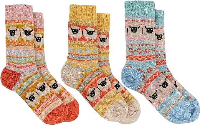 3 Pairs Womens Natural Thermal Alpaca Wool Socks Ultra Soft Warm Winter Boot Socks Non Slip Grippers Cute Nordic Designs Sizes UK 4-7 Daisy Dreamer