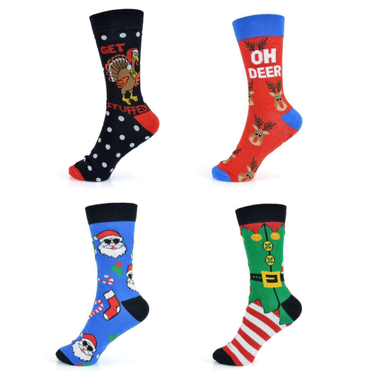 4 Pack Mens Christmas Socks Cotton Rich Fun Festive Designs Perfect Stocking Filler Holiday Gift UK 6-11 EUR 39-45 by Sock Stack