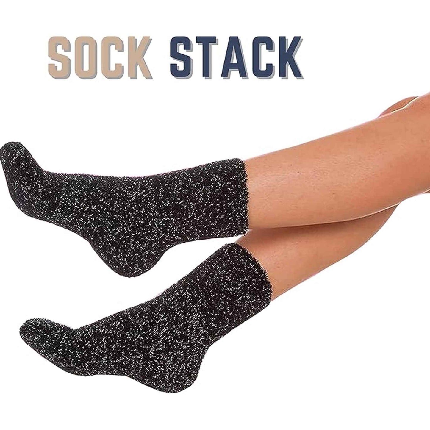 4 Pack Womens Fluffy Cozy Warm Slipper Socks Fuzzy Soft Comfortable Purple Black UK Sizes 4-8 Perfect Winter Gift by Sock Stack