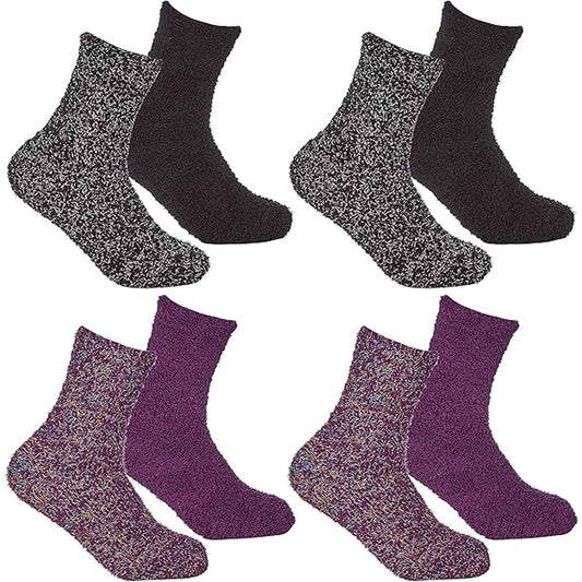 4 Pack Womens Fluffy Cozy Warm Slipper Socks Fuzzy Soft Comfortable Purple Black UK Sizes 4-8 Perfect Winter Gift by Sock Stack