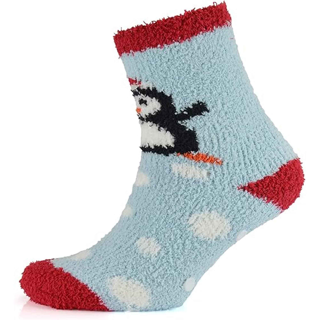 Sock Stack Ladies Christmas Slipper Socks Non Skid Gripper Soles 4 Pack Rudolph and Penguin Festive Designs Winter Stocking Filler Gift Set