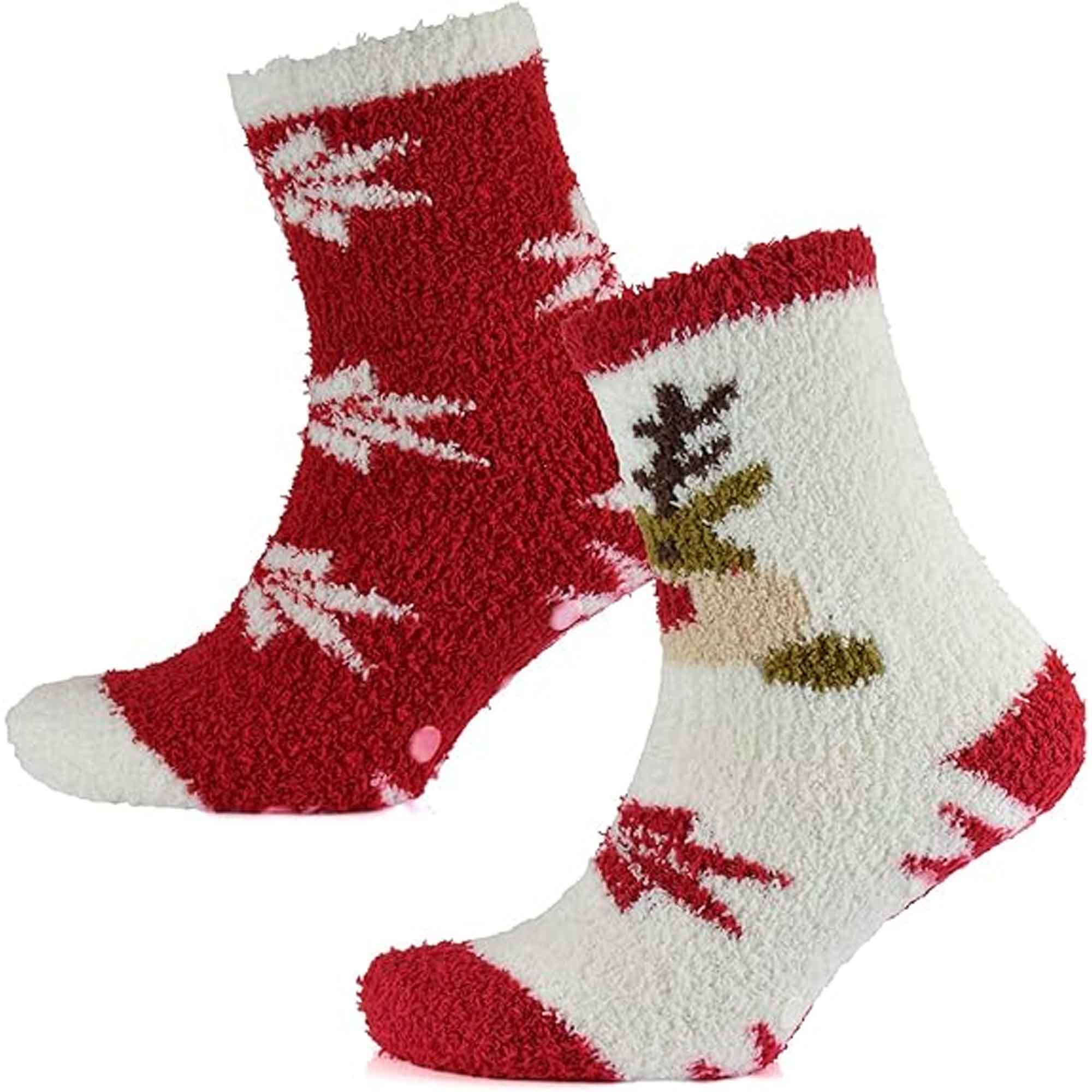 Sock Stack Ladies Christmas Slipper Socks Non Skid Gripper Soles 4 Pack Rudolph and Penguin Festive Designs Winter Stocking Filler Gift Set