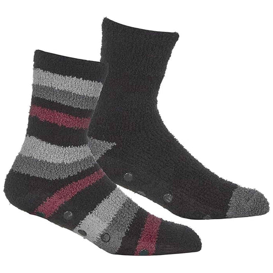 4 Pairs Mens Cozy Winter Striped Fluffy Slipper Socks Non-Skid Gripper Soles Warm Thick Fleece Tall Design UK Sizes 6-11 by Sock Stack
