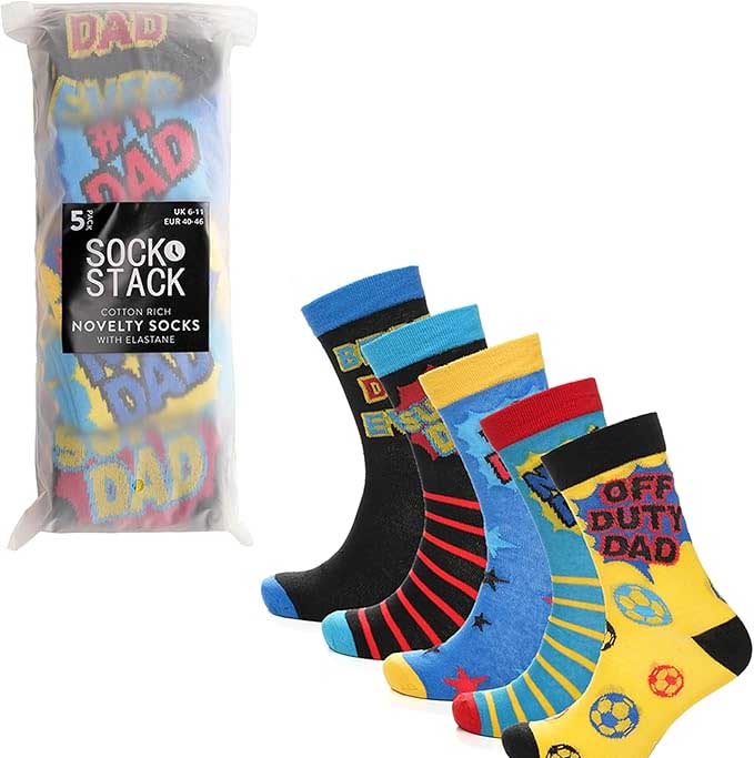 5 Pack Mens Cotton Rich Novelty Dad Socks Colourful Breathable Fun Gift for Fathers Day & Birthdays By Sock Stack