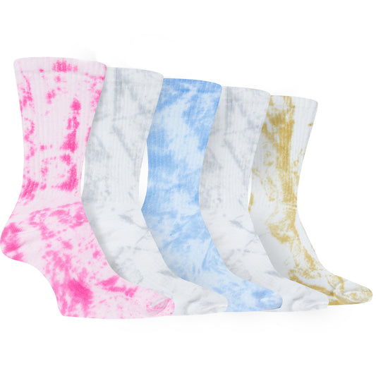 5 Pack Tie Dye Sport Socks Cotton Durable Blend for Casual & Everyday Designer Wear Unisex by Sock Stack