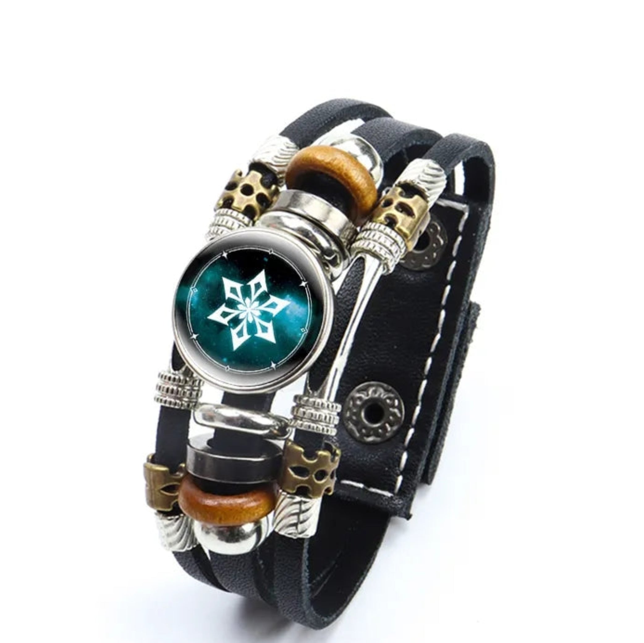 Men’s Luminous Genshin Impact Leather Bracelet – Adjustable Glow-in-the-Dark Gaming Wristband