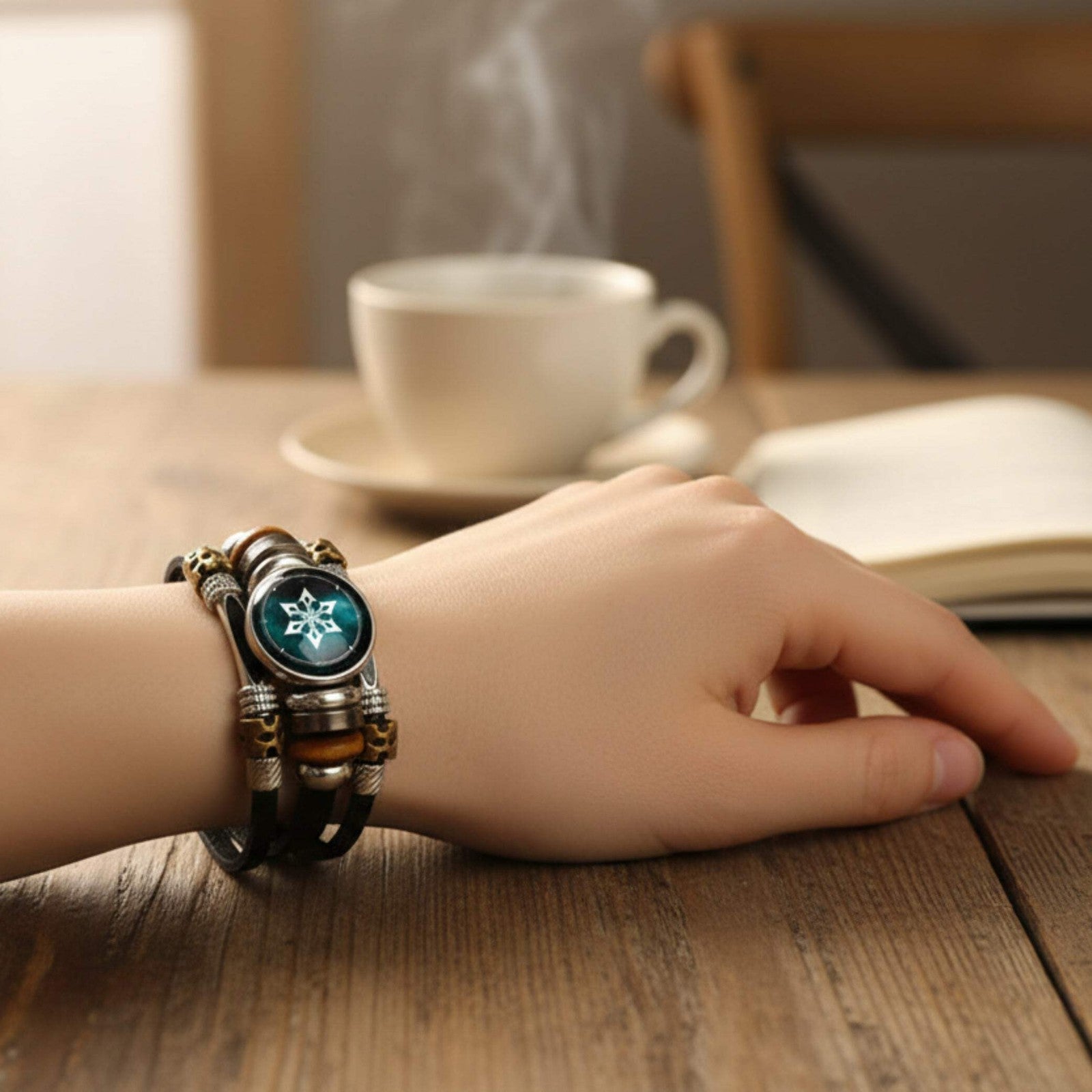 Men’s Luminous Genshin Impact Leather Bracelet – Adjustable Glow-in-the-Dark Gam