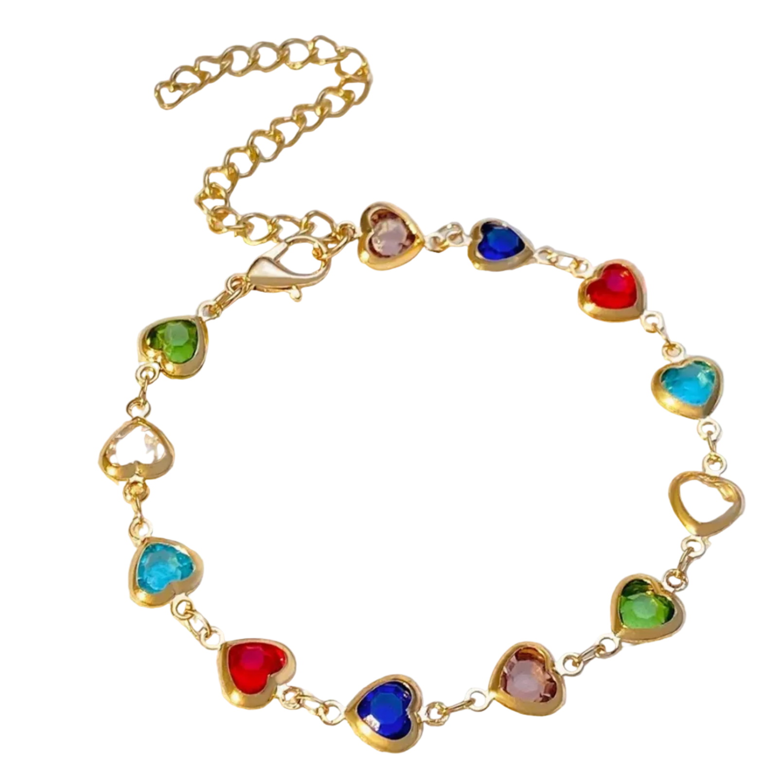Prismatic Heart Crystal Bracelet – Multicolor Sparkle Jewelry, Adjustable Romant