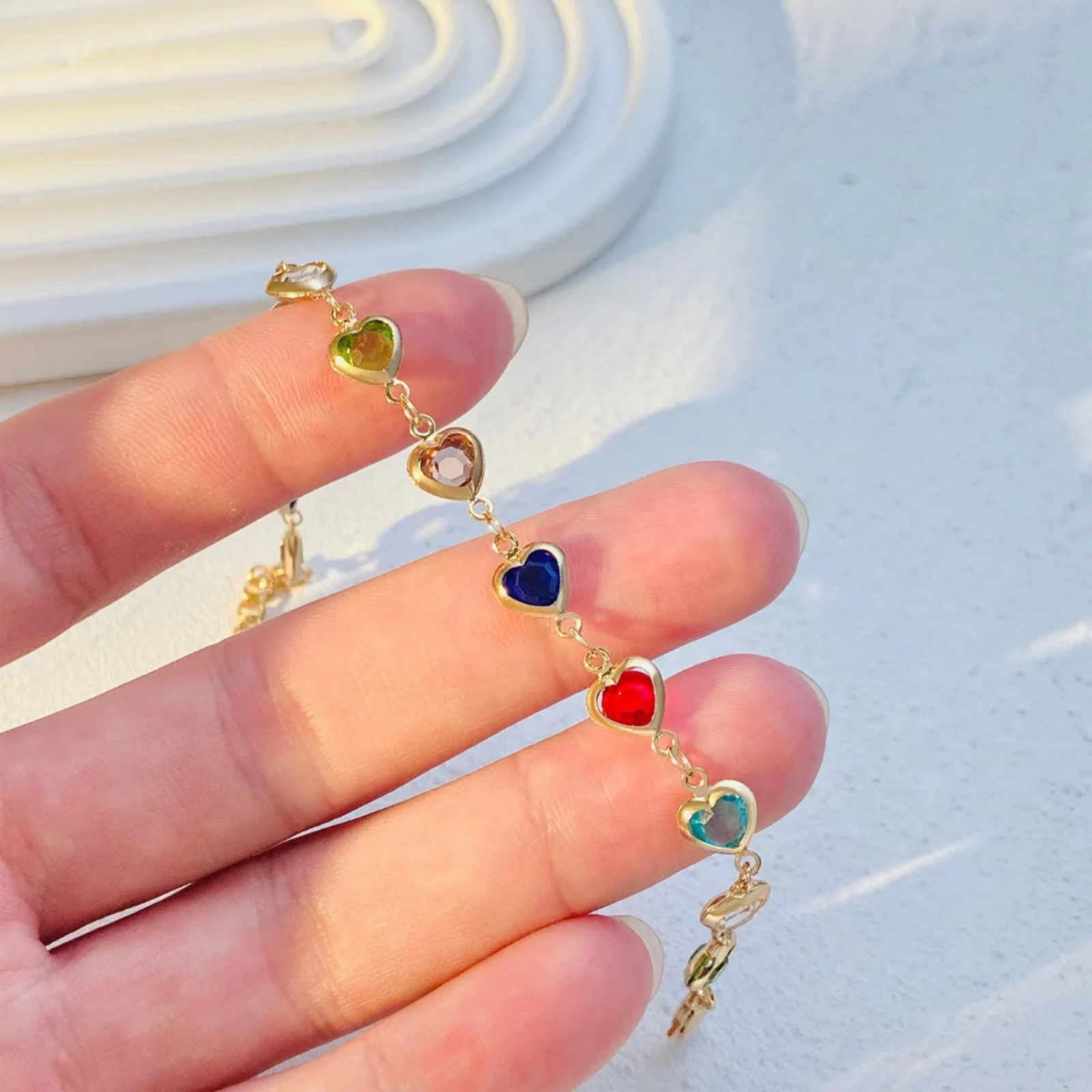 Prismatic Heart Crystal Bracelet – Multicolor Sparkle Jewelry, Adjustable Romant