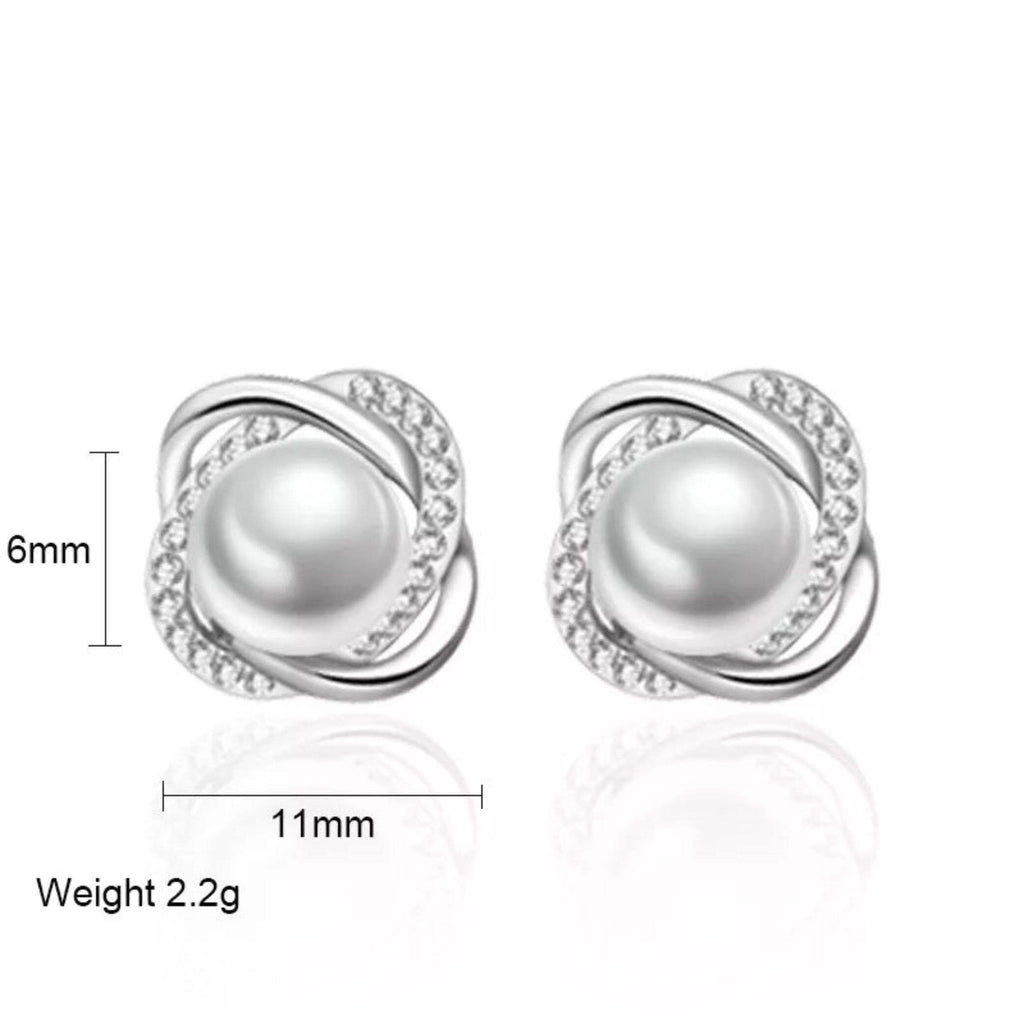Women’s Silver Pearl & Crystal Earrings – Elegant Dangle Jewelry, Perfect Gift f