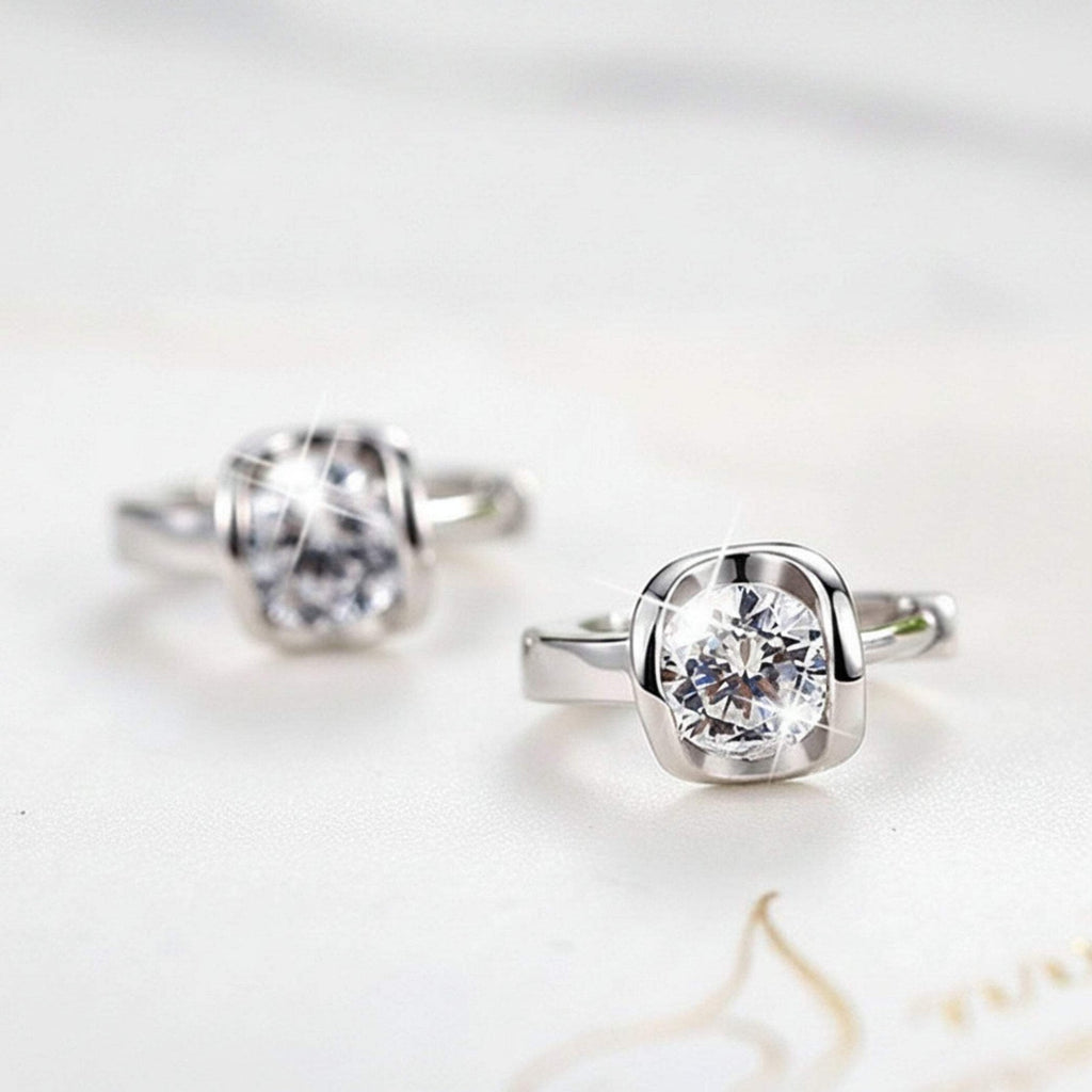 Sterling Silver Huggie Hoop Earrings with CZ Stones