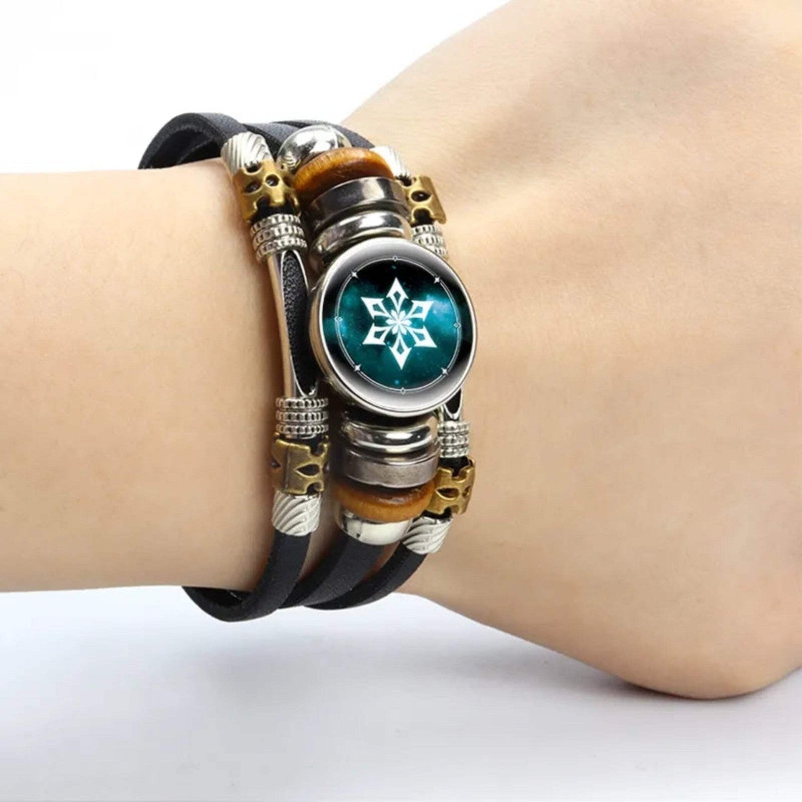 Men’s Luminous Genshin Impact Leather Bracelet – Adjustable Glow-in-the-Dark Gam