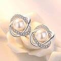 Women’s Silver Pearl & Crystal Earrings – Elegant Dangle Jewelry, Perfect Gift f