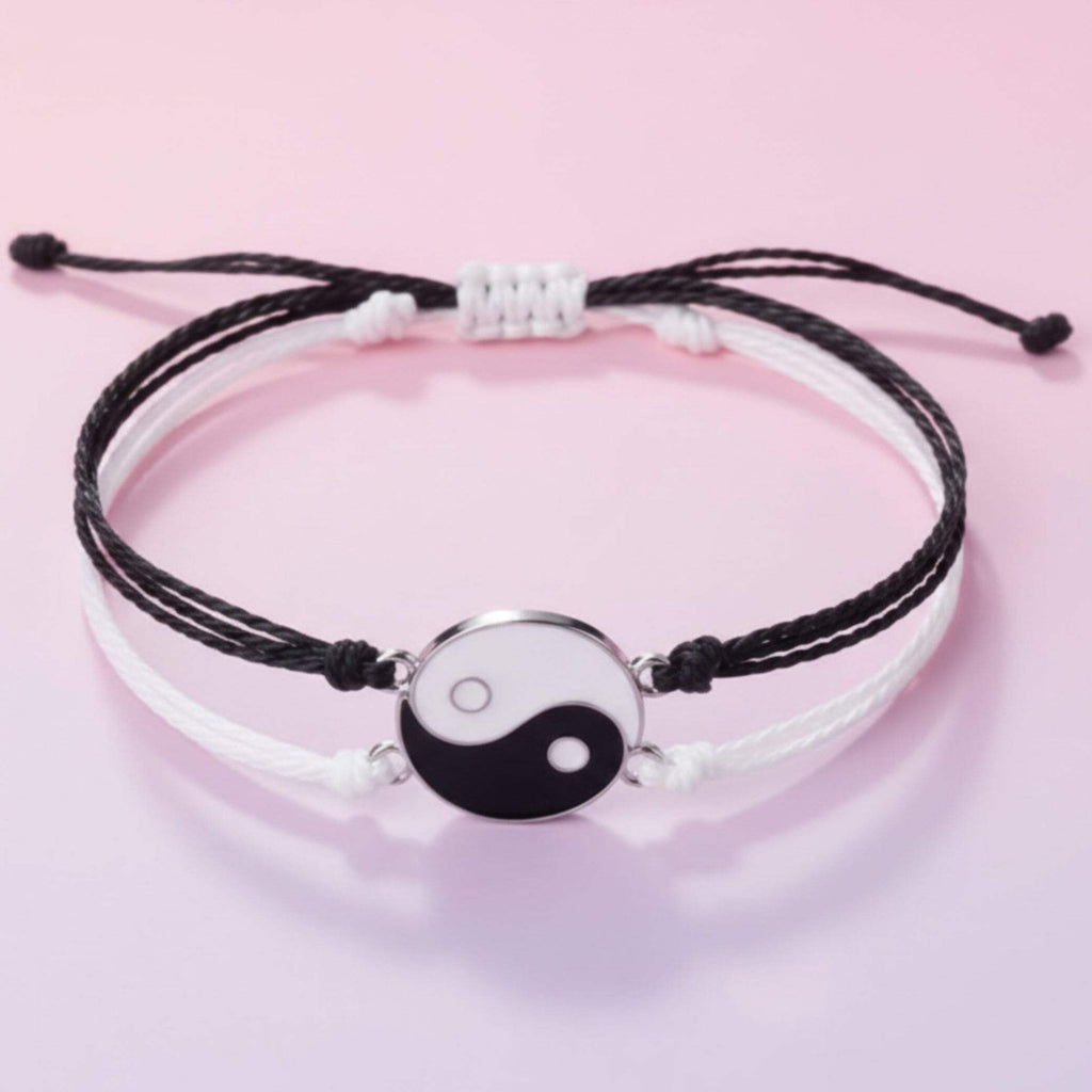 Matching Couple Bracelets Set – Black & White Love Bracelets for Him & Her, Adju