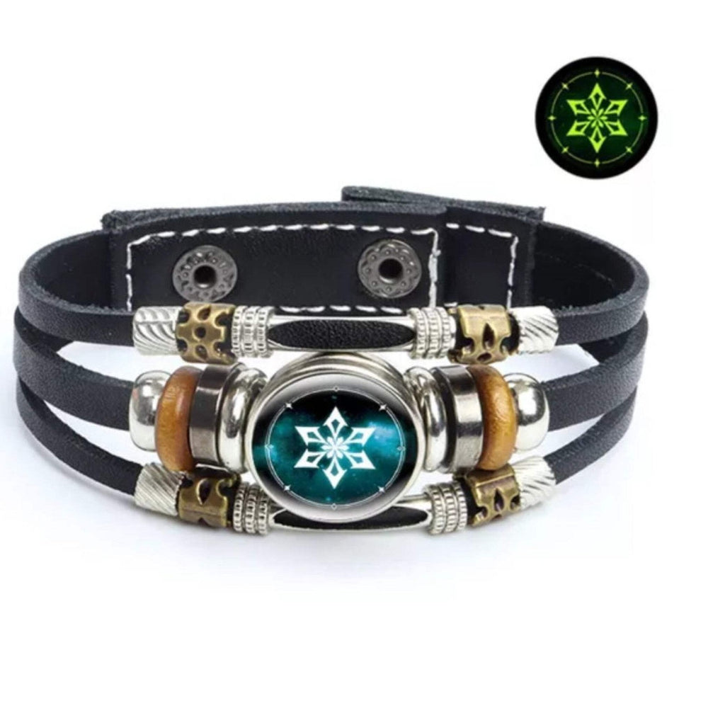 Men’s Luminous Genshin Impact Leather Bracelet – Adjustable Glow-in-the-Dark Gam
