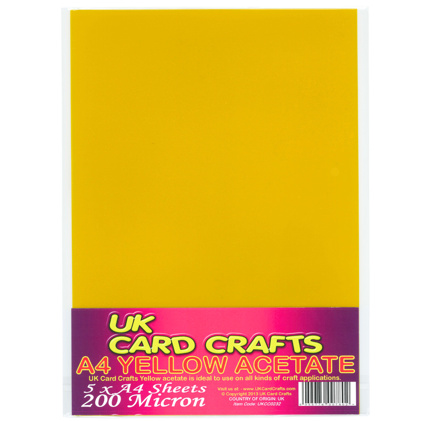 5 x A4 Yellow Acetate Sheets – 200 Micron Thick Transparent Film for Crafting & Aperture Cards