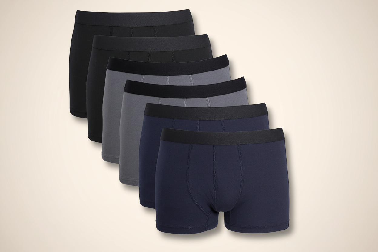 Sock Stack MB04 6 Pack Assorted Cotton Stretch Boxer Shorts for Men Black Navy Grey Cotton Rich Soft Waistband Comfort