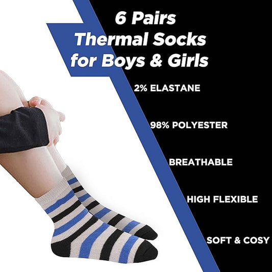 6 Pack Kids Thermal Socks Boys Girls Winter Boot Socks Non-Slip Cushioned Warm Durable Footwear Assorted Colors Sizes 4-13 Years by Heatwave Thermalwear