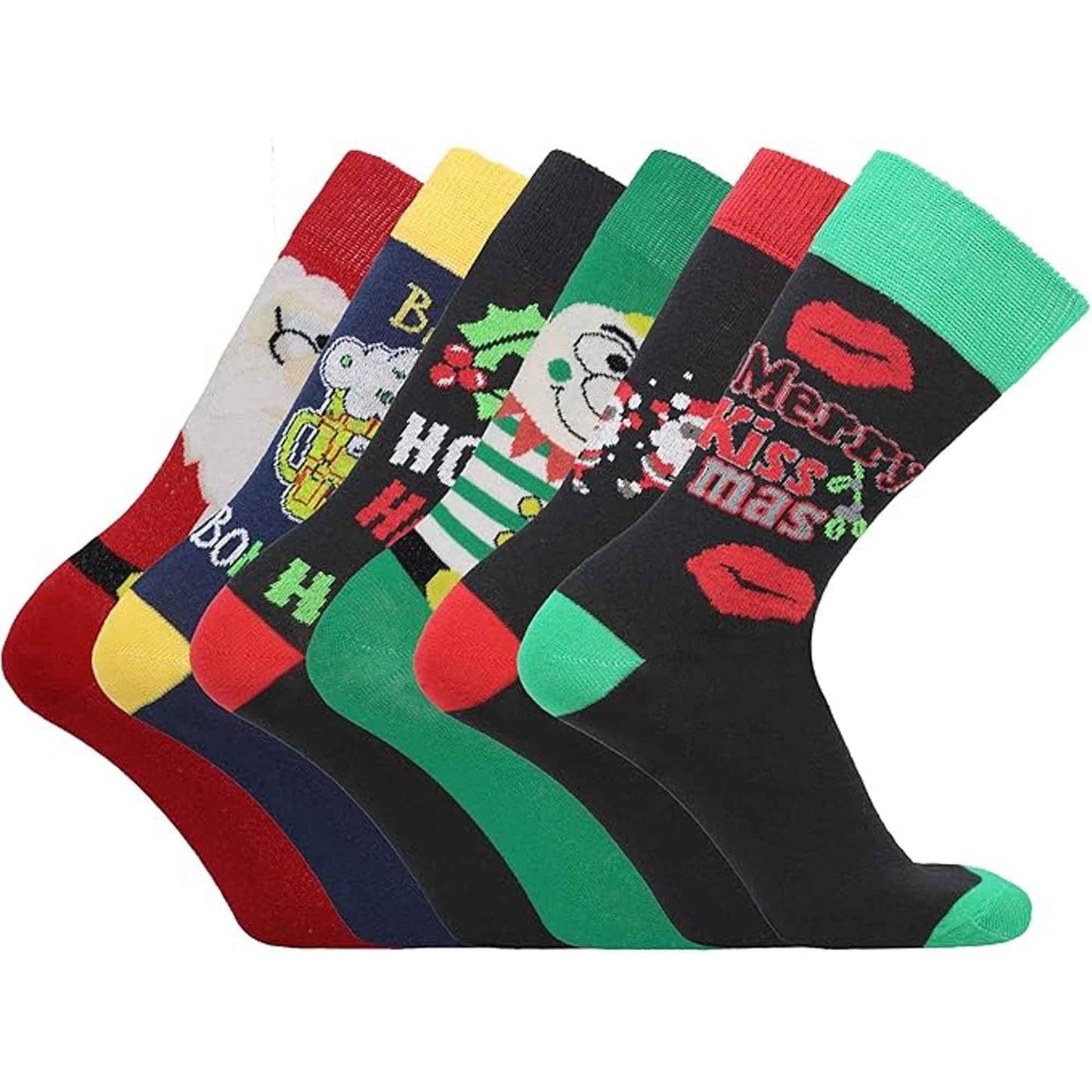 6 Pack Men's Christmas Socks Cotton Rich Holiday Designs Festive Santa Snowman Holly Turkey Comfortable Warm Gift UK 6-11 EUR 39-45 by Sock Stack