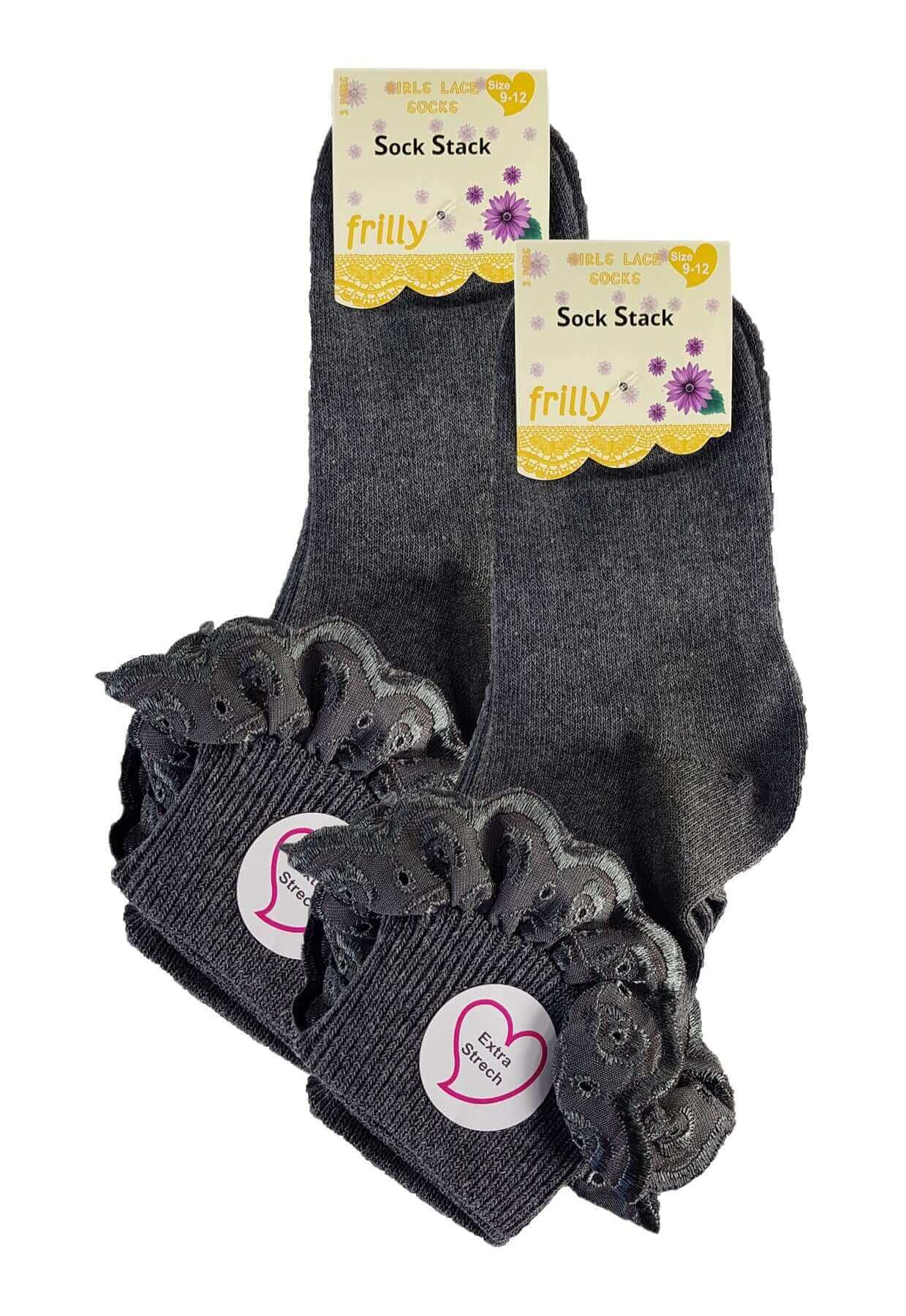 6 Pairs Girls Cotton Rich Frilly Ankle Socks Durable Breathable Sculpted Heels and Toes Multiple Sizes and Colours Perfect for School and Everyday Wear by Sock Stack