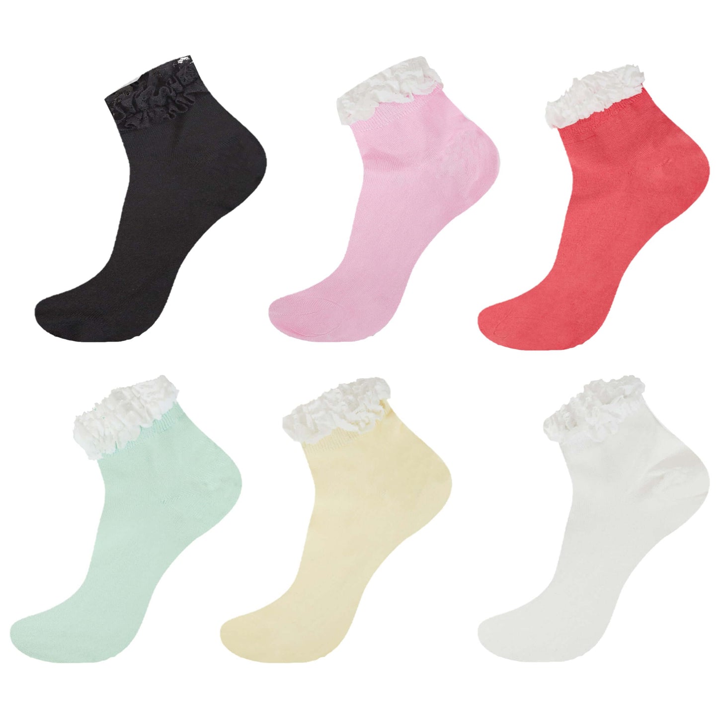 6 Pairs Ladies Bamboo Lace Socks Ultra Soft Antibacterial Moisture-Wicking Breathable Fashion Socks UK 4-7 Assorted Colours by Sock Stack